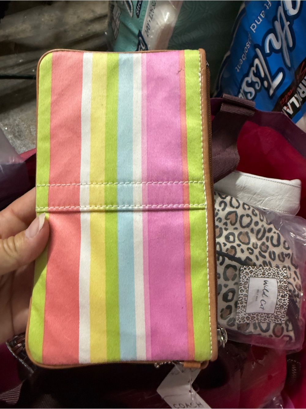 NWT rare Coach Multicolor Stripe Wristlet in Coral, Pink, Lime, Blue & White - Picture 4 of 6